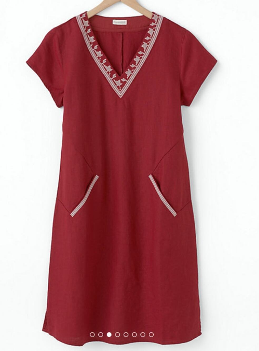 Garnet Hill Linen Embroidered Pocket Detail Dress Red Size 8